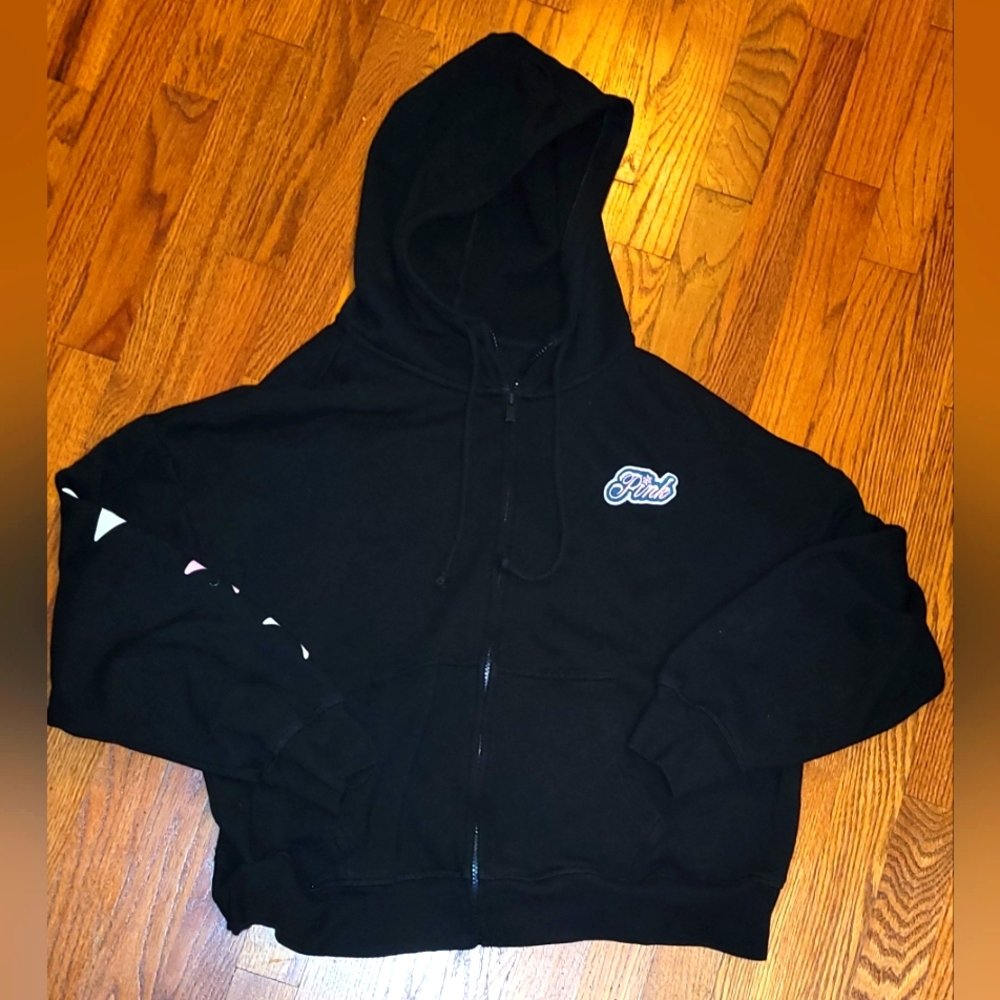 Pink By Victoria Secret Bling Ivy Gleece Campus Full Zip Hoodie Size Large